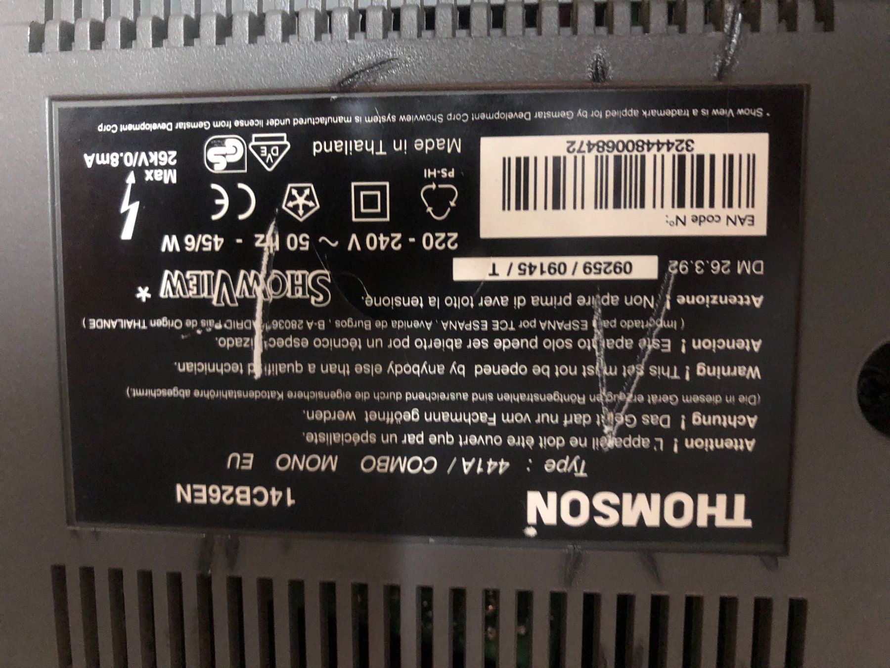 Thomson Televisori: Thomson Röhrenfarbfernseher mit VHS Player - Retro Feeling! – Difettoso da Zürich venduto da Tivoli2 2