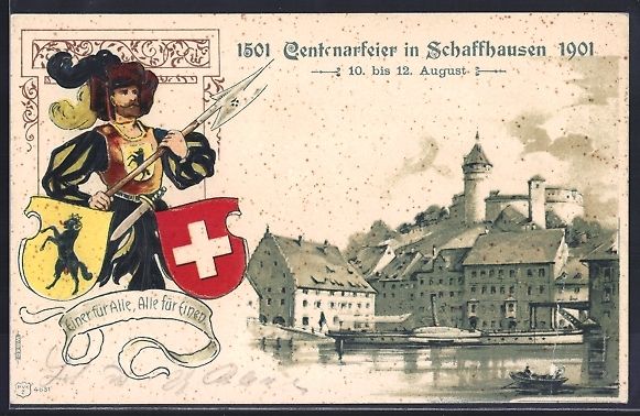 Cartoline postali: Schaffhausen, Centenarfeier 1901, Heleba – Usato da Berlin venduto da bartko-reher
