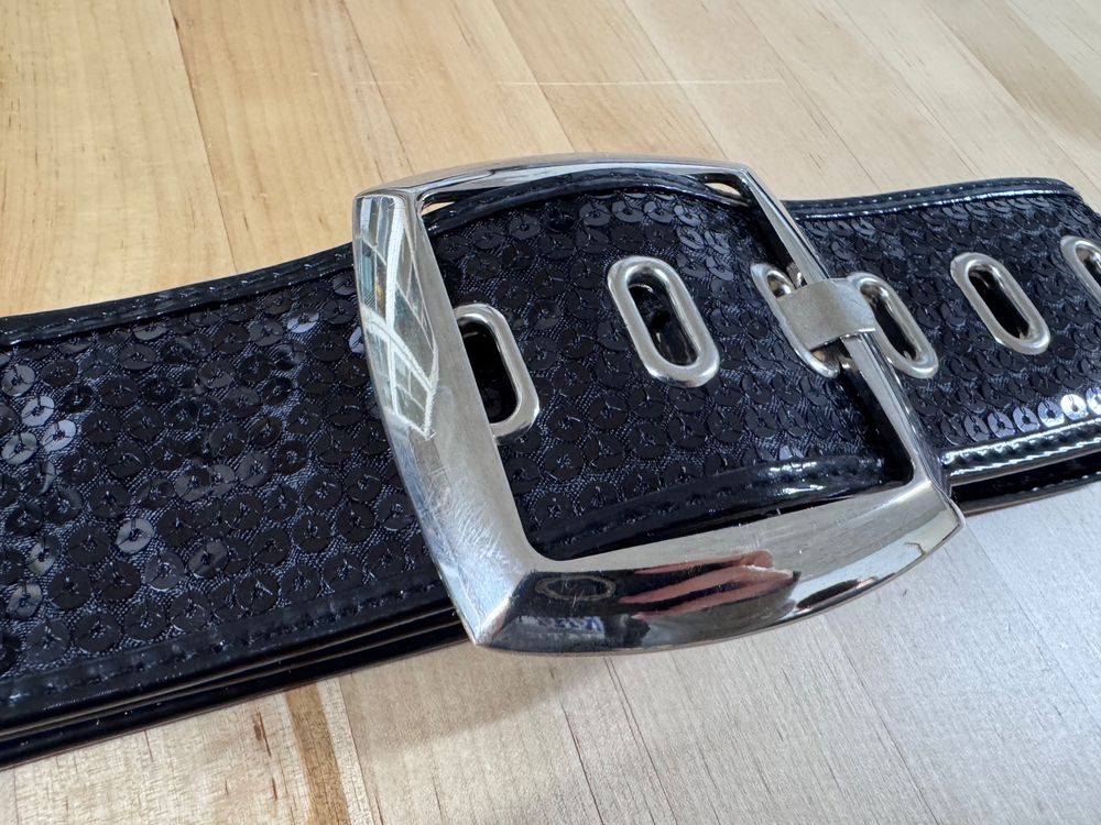 Orlob Paillettengürtel, Silber, Ca. 6 Cm Breit, Elastisch, Aus 100% Polyester