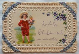 Glückwunschkarte geprägt, Durchbruchdekor (I), um 1900