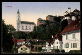 AK Aarburg, Kirche und Burg, Ortsansicht mit Cafe Central