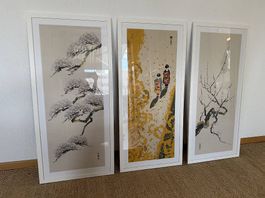 Triptyque d'exception toiles japonaises "Eirakuya" Kyoto 