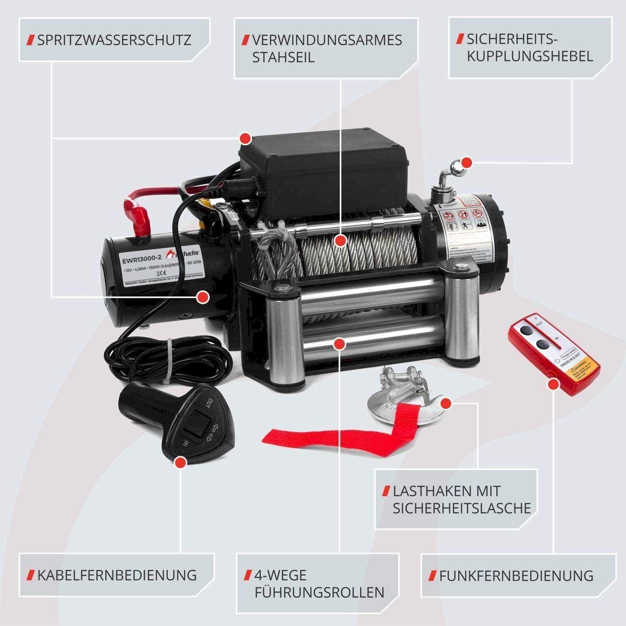 Argani forestali & Pinze posteriori : Rotfuchs EWR13000 Seilwinde 12V 5900kg – Nuovo e nell'imballaggio originale da Bottighofen venduto da zaap 3