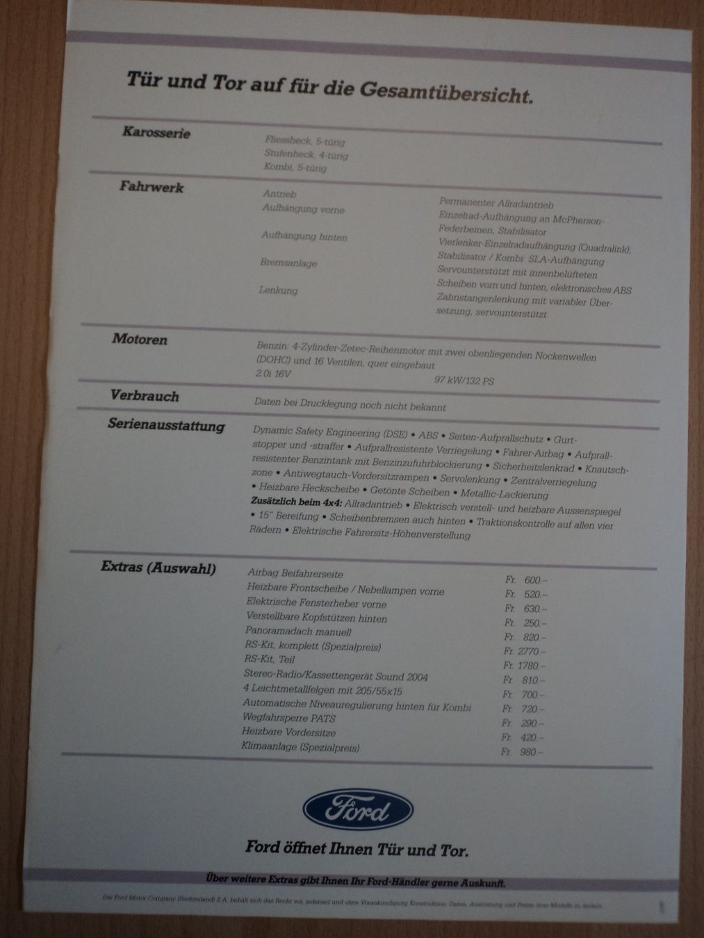 Ford Documenti: Prospekt Ford Mondeo 4x4 1995 – Usato da Schwarzenburg venduto da modelCARama 2