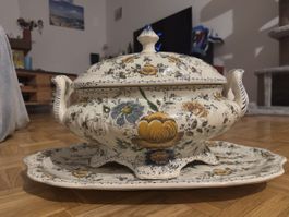 Zuppiera con sottovaso decorata floreale usato