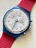 Swatch Uhr Chronograph, neuwertig, rot/blau, Sommer-Hit!
