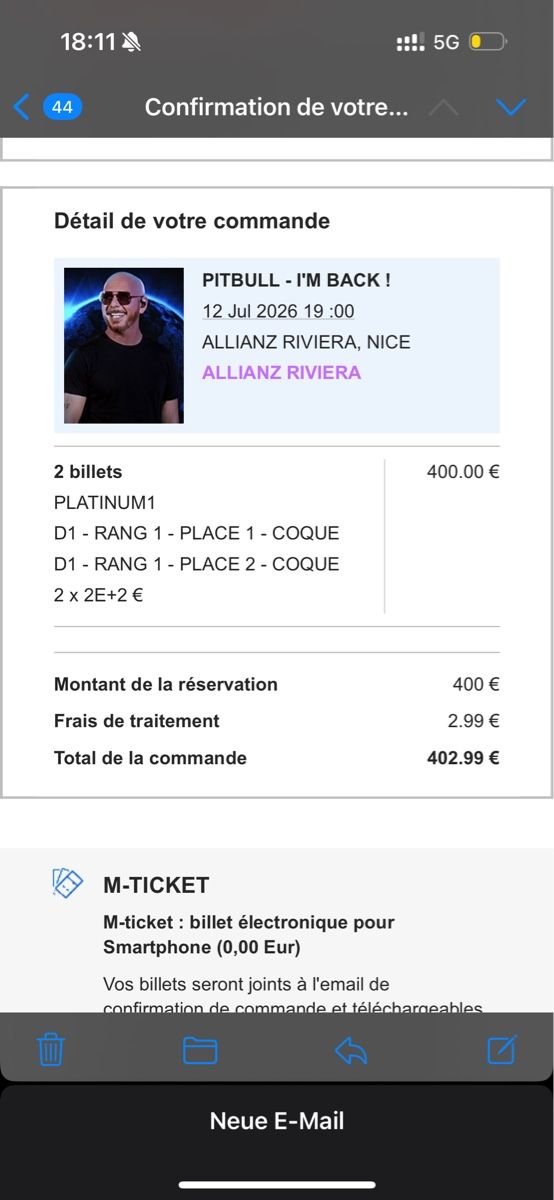 Biglietti: Pitbull Konzertticket Allianz Riviera Nice 2026 – Nuovo (secondo la descrizione) da Ettiswil venduto da jan_6mxj 1