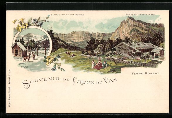 Cartoline postali: Litho Creux du Van, Ferme Robert, Rocher – Usato da Berlin venduto da bartko-reher