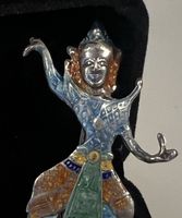 Broche pendentif vintage Danseuse SIAM argent sterling émail