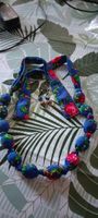 Necklace and earrings set blue floral folk pattern