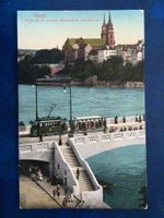 Basel Rheinbrücke um 1912 Tram Strassen Bahn belebt Brücke