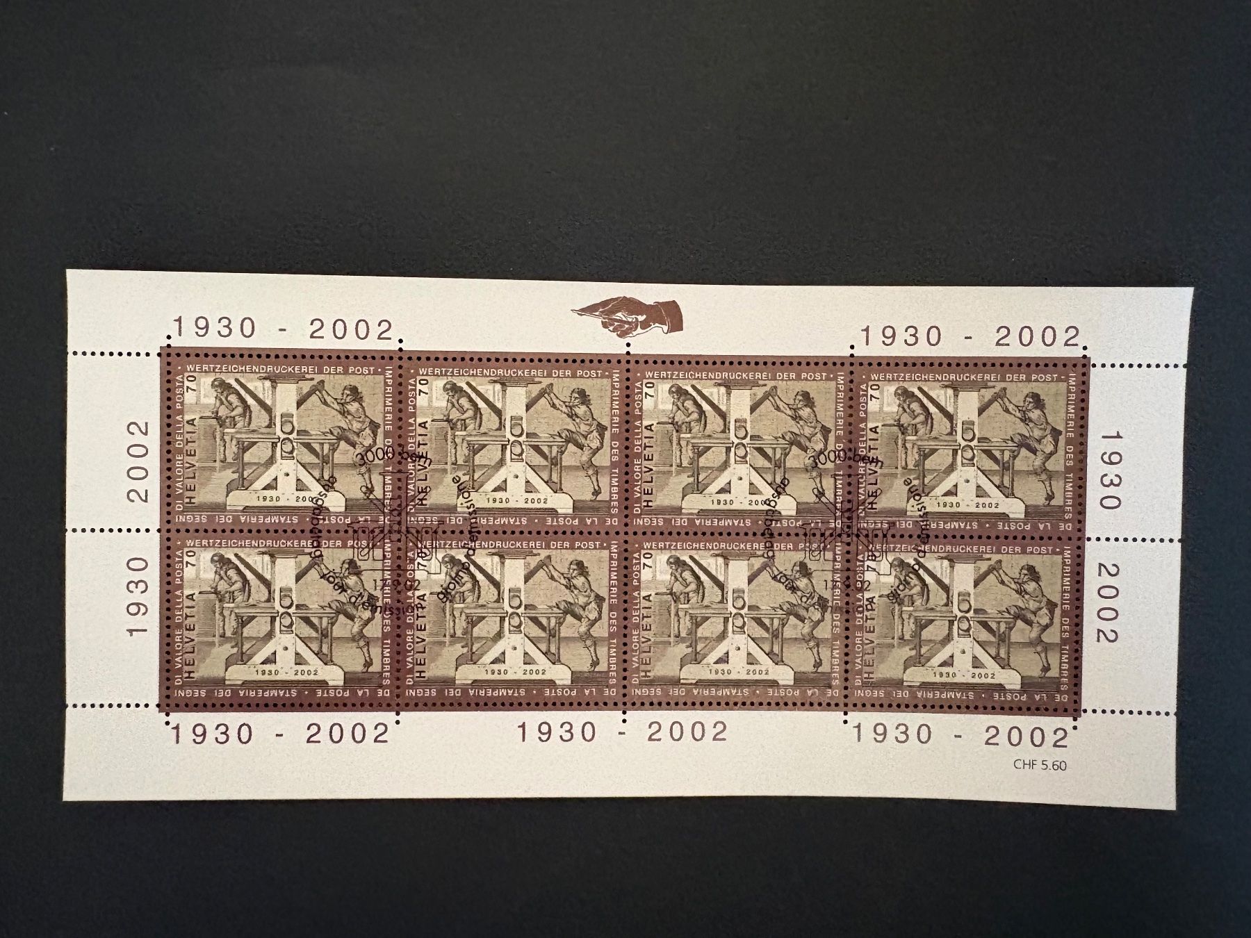 Alle Briefmarken: Kleinbogen, MiNr. 1807 Schweiz, 2002 – Gebraucht aus Steinmaur von Nicorutishauser