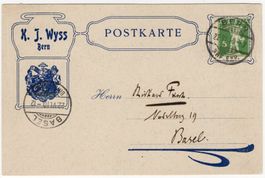 5 Rp. Tellknabe - illustrierter Postkarte von BERN n. BASEL