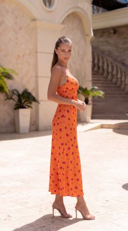 Rose Print Silk Midi Dress Size: S