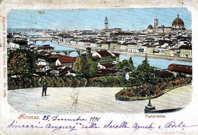 Cartoline postali: Frienze - Florenz Panorama Litho + 1901 – Usato da Emmenbrücke venduto da teestube