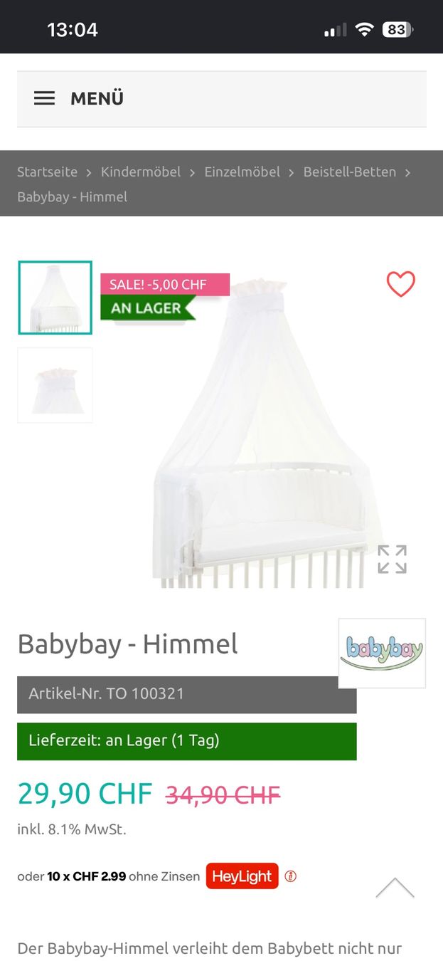 Babybay Letti: Babybay Beistellbett mit Rollen – Nuovo (secondo la descrizione) da Wölflinswil venduto da ale_km7m 1
