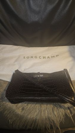 Sac Longchamp croco vintage, marron foncé, parfait état!