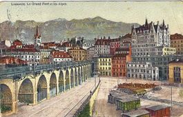 Lausanne, Le Grand Pont et les Alpes, gel.1911