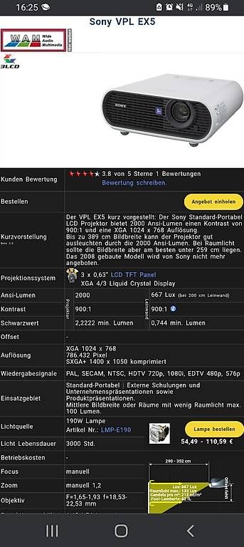 Proiettori: Sony Beamer XGA VPL-EX5 – Usato da Uetendorf venduto da Ladouce 4