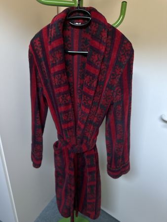 Bademantel rot schwarz gemustert mit Gürtel 