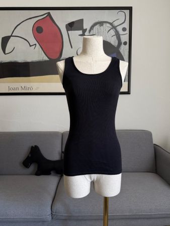 Muji - Canottiera a costine in cotone, XXS-XS, Nero