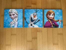 3-teiliges Leinwandbild-Set mit Elsa, Olaf und Anna - Frozen