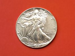 1987 1 UNZE OZ USA AMERICAN EAGLE SILBER AUSGABE 2 TYPE 1