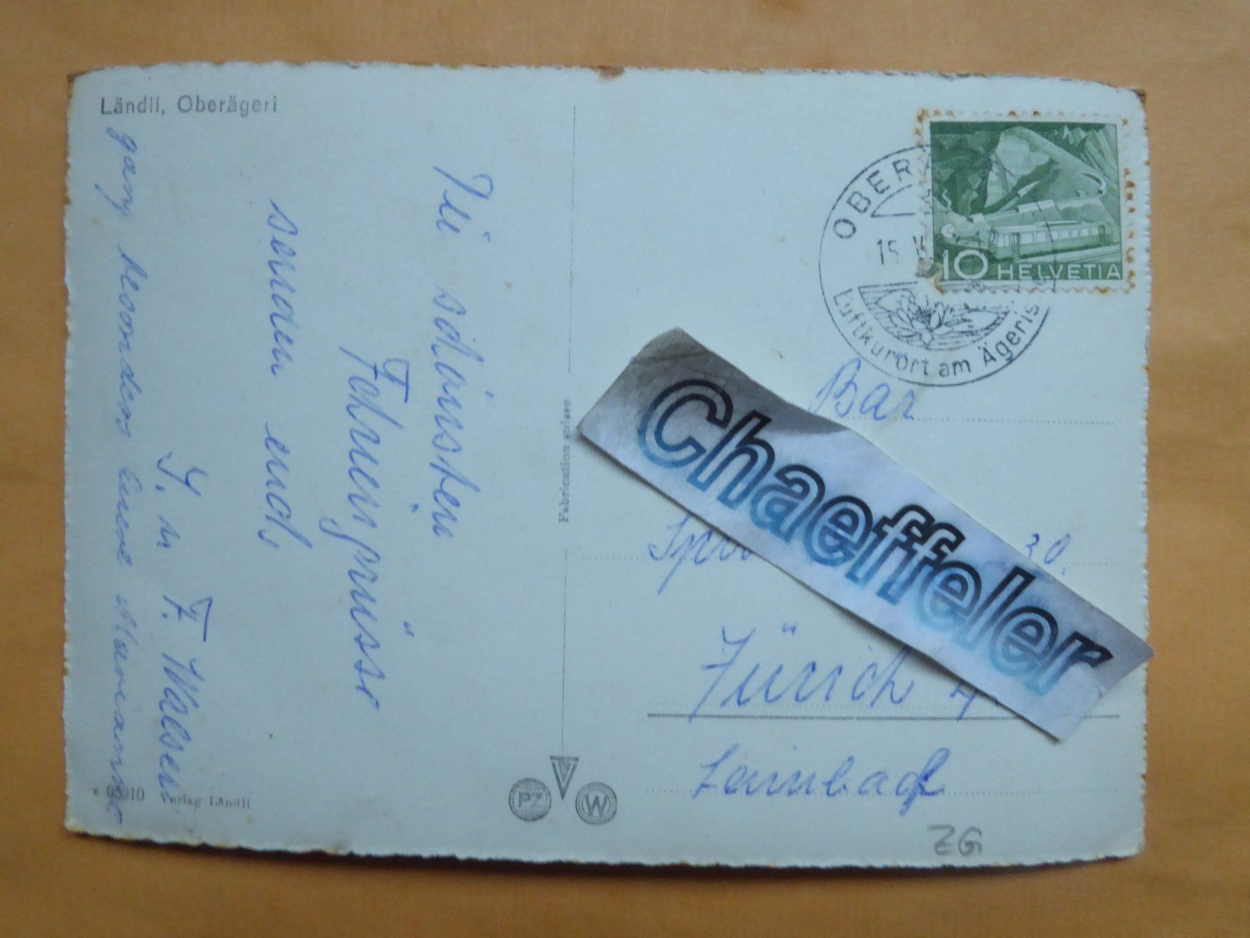 Ansichtskarten: 1951  Ländli, Oberägeri – Gebraucht aus Zürich von Chaeffeler 1