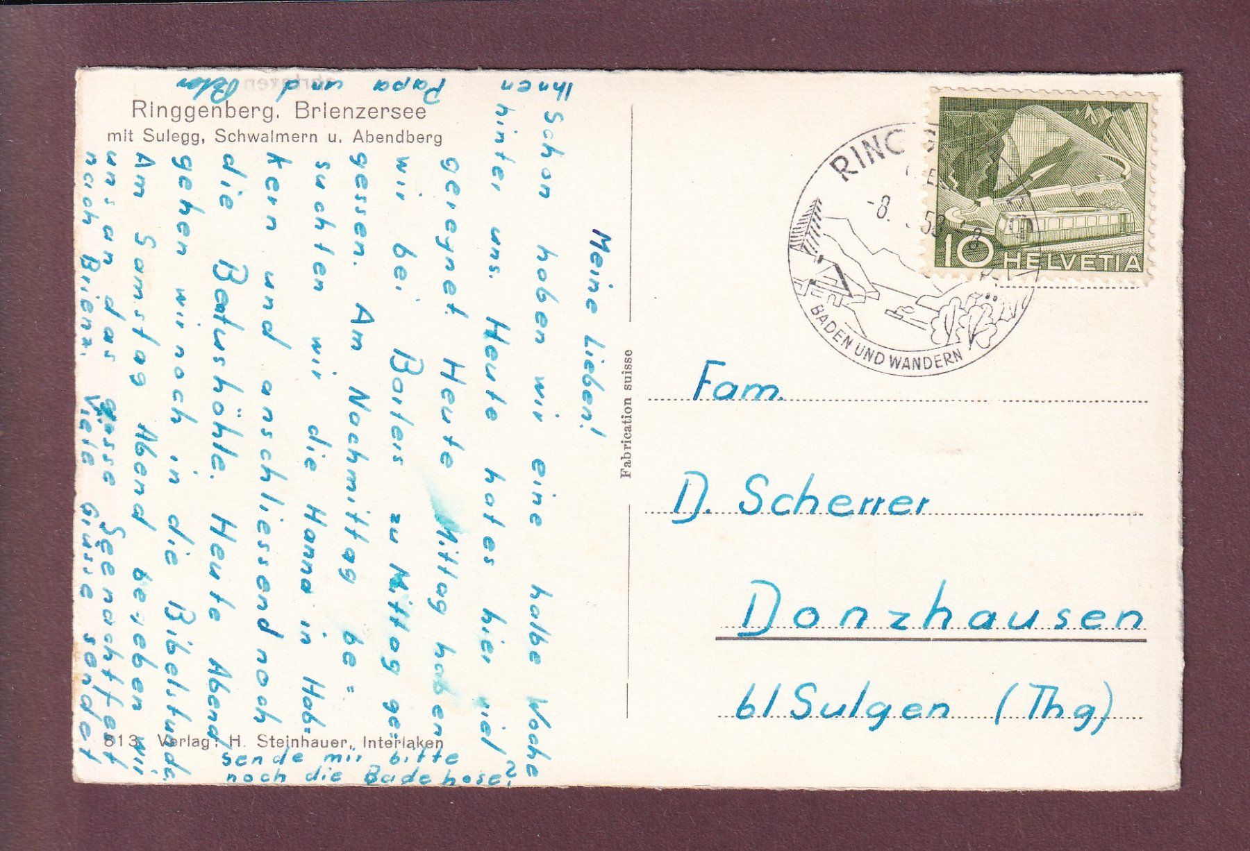 Ansichtskarten: RINGGENBERG - Brienzersee - Schiff - 1958 – Gebraucht aus Pully von nicecards 1