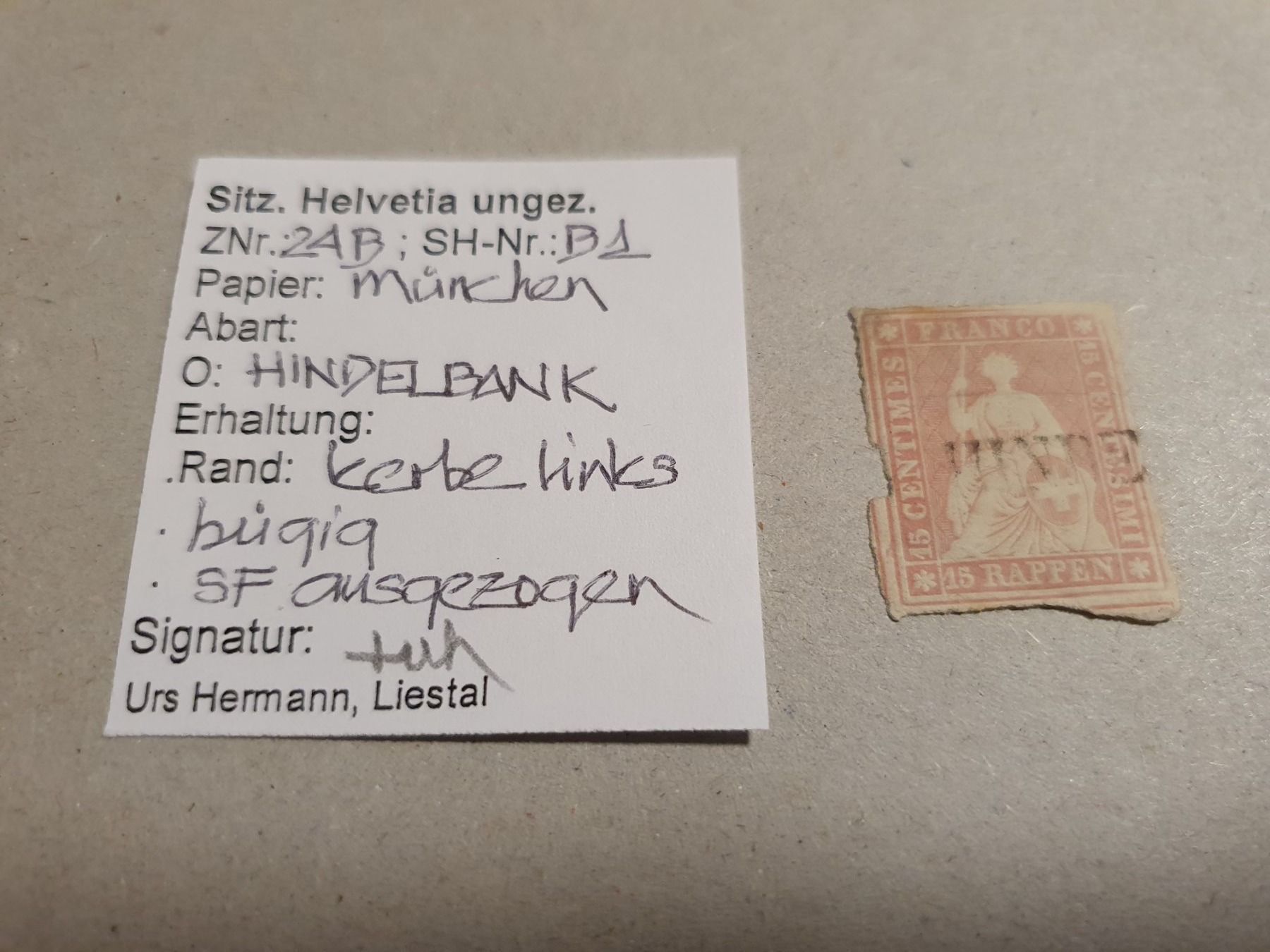 Tutti i francobolli: Strubel 24B Kat. 140.- Hindelbank + Befund – Usato da Balgach venduto da SIMEON27 1
