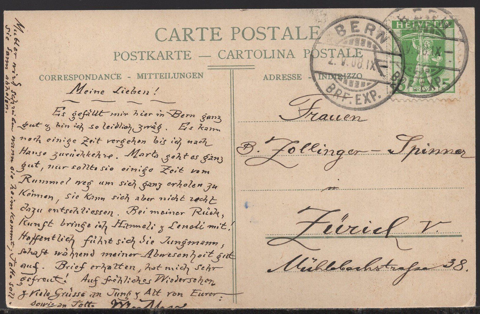 Cartoline postali: Bern    Blick  auf  die  Alpen  1908 – Usato da Aarau venduto da kufi44 2