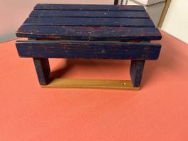 Retro Schemel aus Holz, blau - Vintage Look!