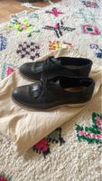 Schwarze Leder Loafer Schuhe mit Fransen, 38
