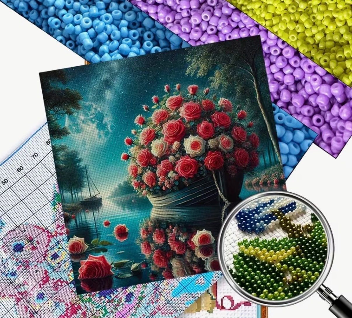 Bastelsets: Perlen-Stickerei-DIY- florales Segelboot-Sticken-Bild – Neu und originalverpackt aus Teufenthal AG von MeineSchatztruhe 1