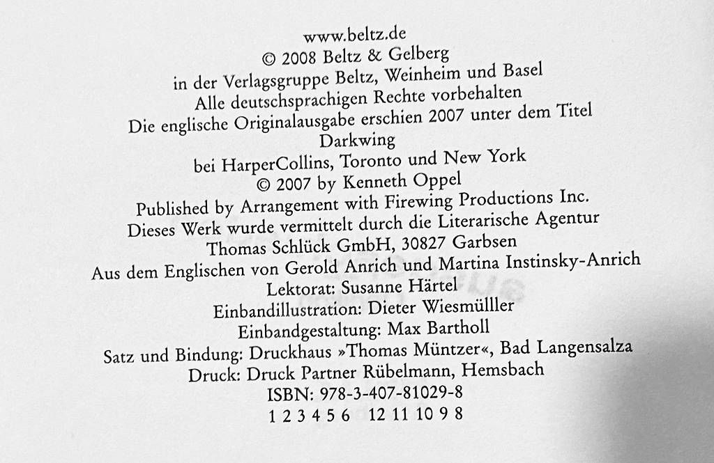 Libri: NACHTFLÜGEL /Kenneth Oppel /Evolutionäre Geschichte! – Usato da Zuerich venduto da SonderArt-Wertgut 2