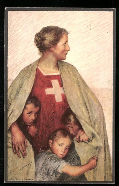Cartoline postali: Schweizer Bundesfeier 1917, Frau schütz – Usato da Berlin venduto da bartko-reher