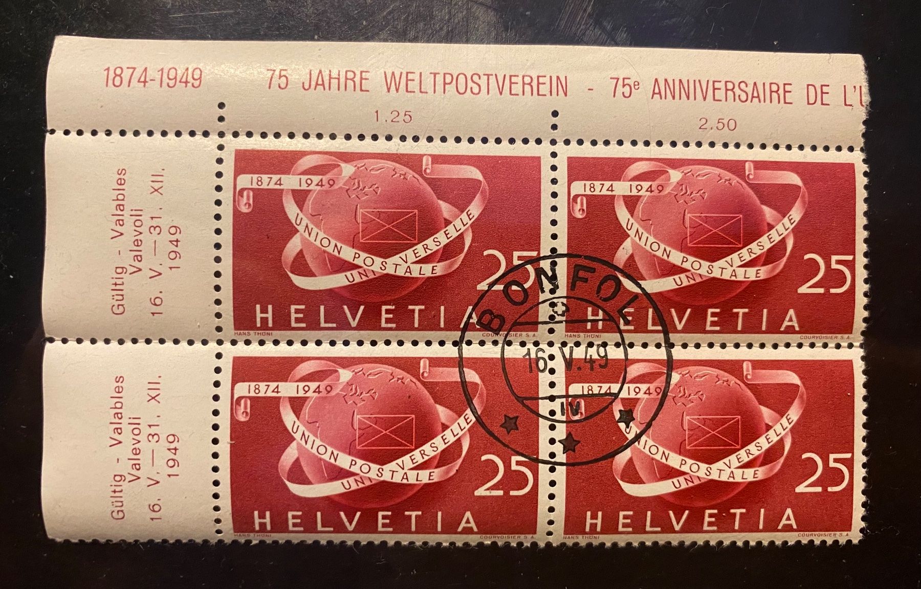 Alle Briefmarken: 1949 Serie VB ET "Bonfol" 100 J. eidg. Post + 75 J. Weltpost – Neu (gemäss Beschreibung) aus Schnottwil von Chasarmar 5