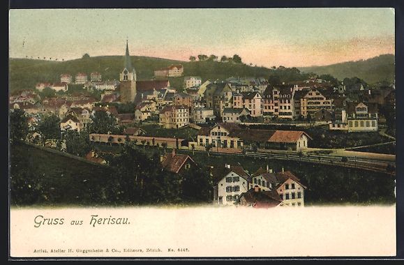 Cartoline postali: AK Herisau, Ortsansicht mit Kirche, 1911 – Usato da Berlin venduto da bartko-reher