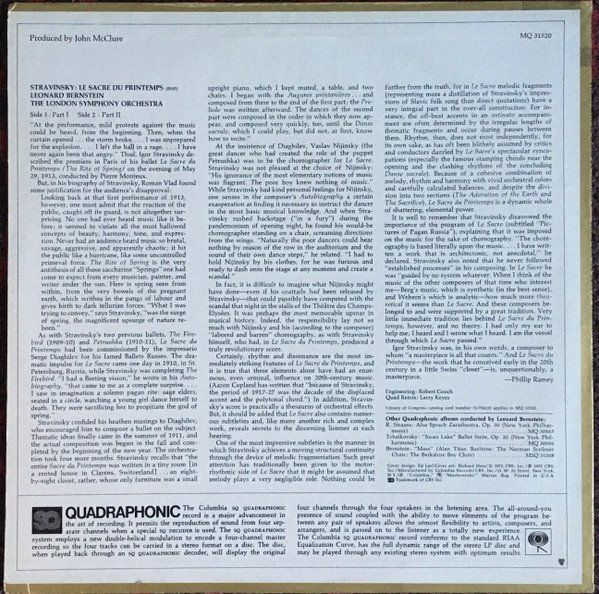 Dischi in vinile: Stravinsky/Bernstein/LSO: Le Sacre Du Printemps LP Quadro – Nuovo (secondo la descrizione) da Steinhausen venduto da Vilivinili 1