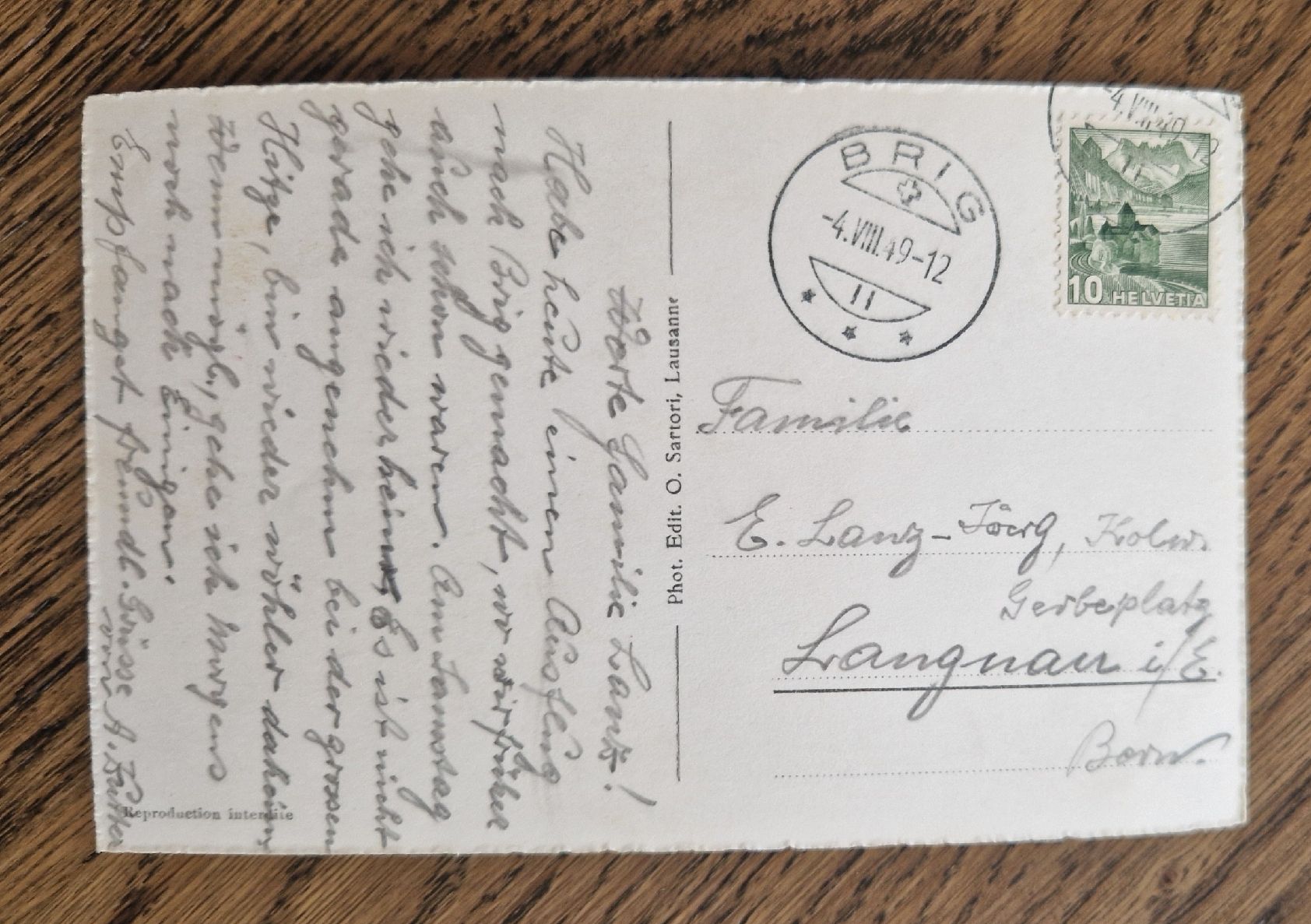 Cartoline postali: Stockalperpalast Brig 1949 – Usato da Ebikon venduto da Donar50 1