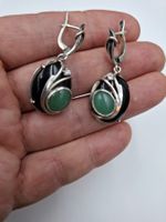 Vintage Ohrringe Sterlingsilber drei Steinen Nephritis Achat