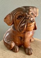 Figur Hund aus Holz geschnitzt Bulldogge 11 cm hoch