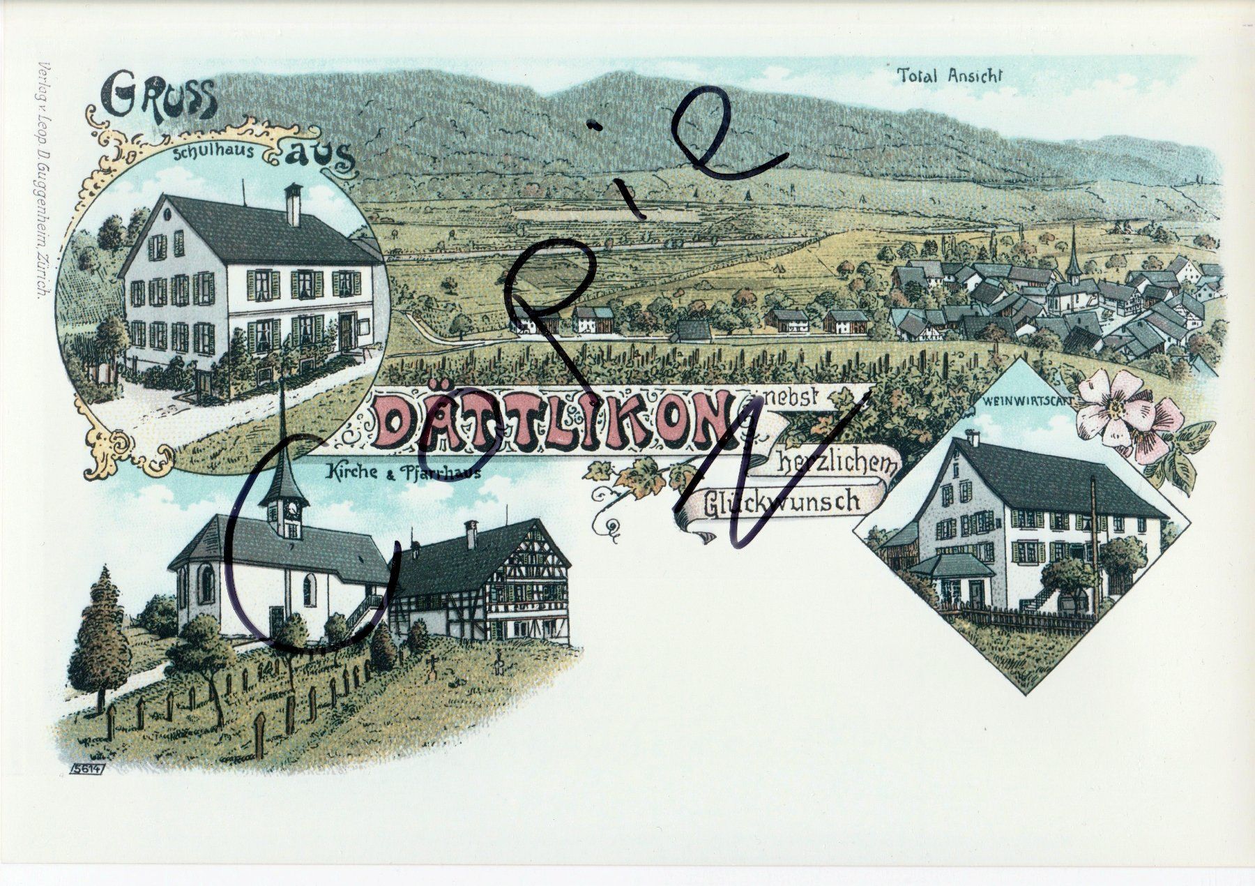 Cartoline postali: Gruss aus Dättlikon - (um 1900) – Usato da Fällanden venduto da Blausegelfliege