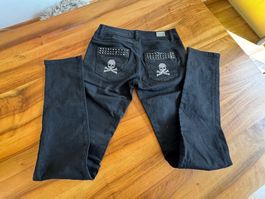Philipp Plein Jeans Damen Schwarz Totenkopf Nieten Grösse 28