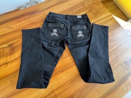 Philipp Plein Jeans Damen Schwarz Totenkopf Nieten Grösse 28