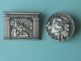 Fasnachtsplakette Basel 1991 und1993 silber mit Nadeln