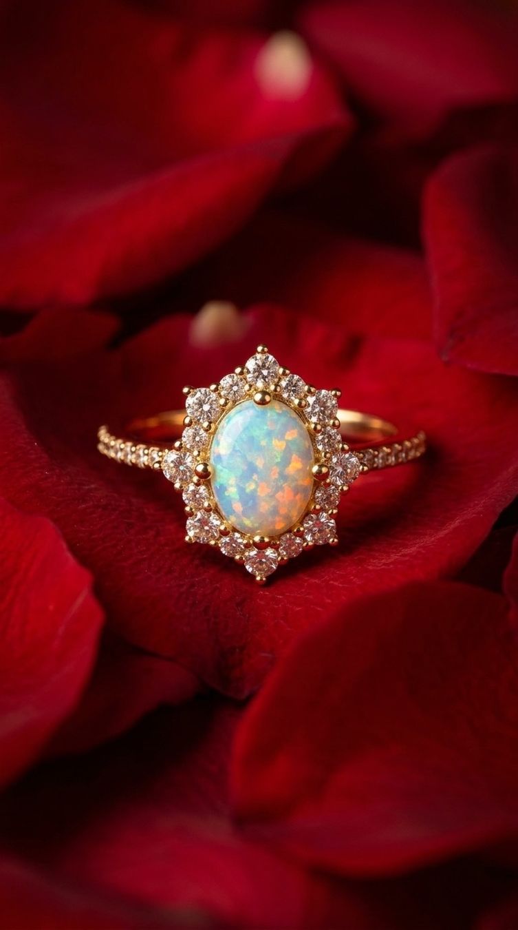 Anelli: Bague avec opale et zircons – Nuovo e nell'imballaggio originale da St-Maurice venduto da Sandrinette123