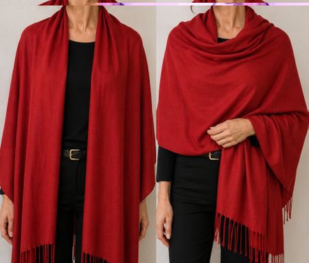 Écharpe cachemire rouge franges femme comme neuf