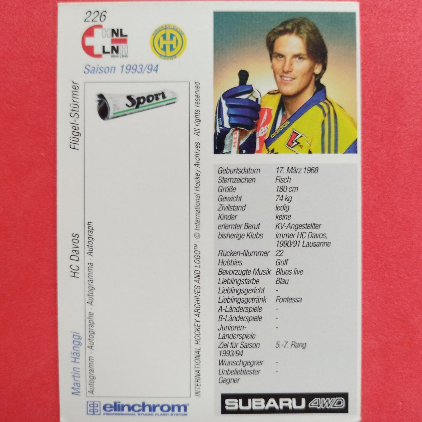 Carte collezionabili: Martin Hänggi - HCD - 1993/94 – Usato da Dübendorf venduto da kb86_MOVIE 1