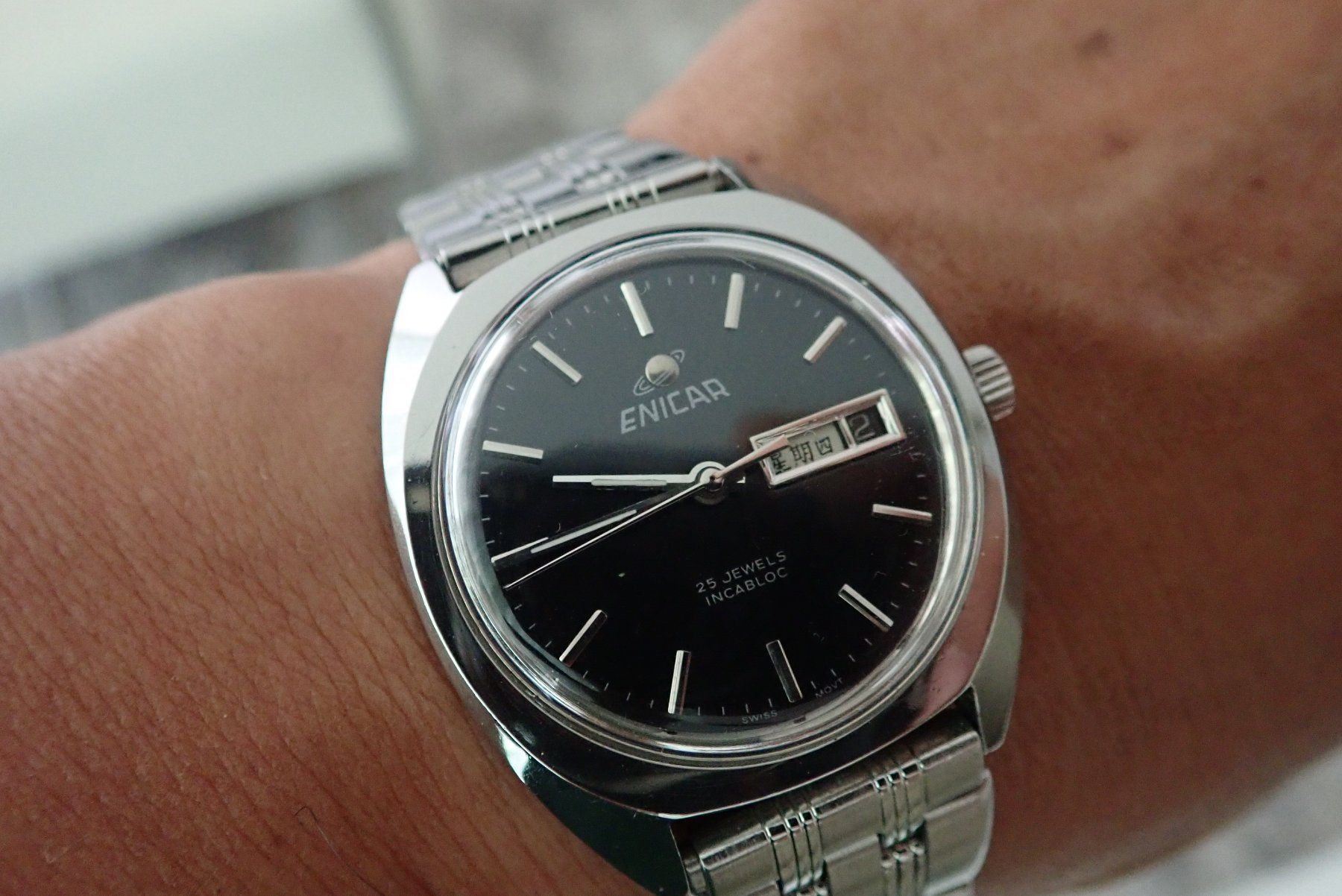Enicar Orologi: VINTAGE!! ENICAR AUTOMATIC DAYDATA 37X42MM. – Usato da Wohlen AG venduto da superwatchesteam 7
